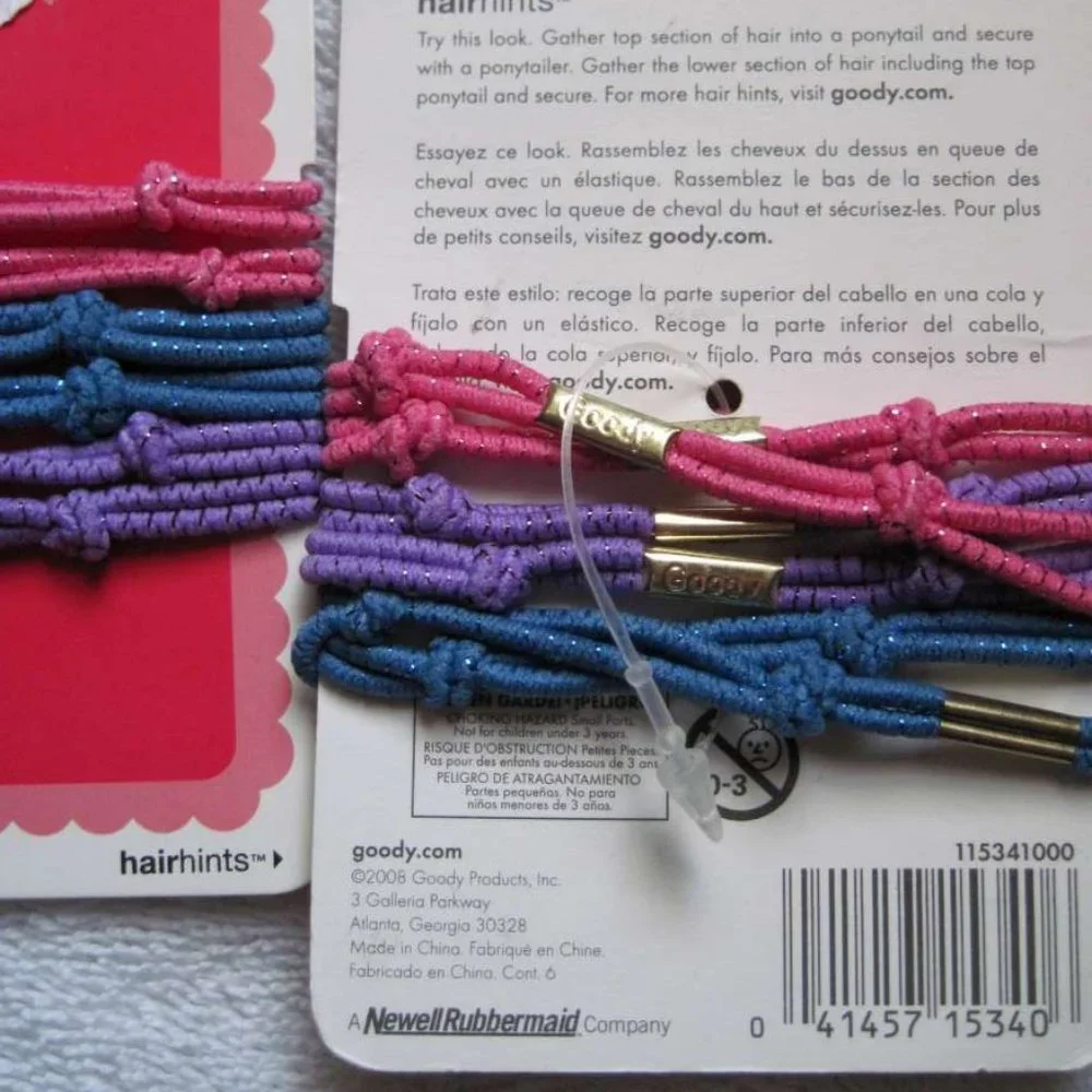 6 Goody 2008 Old Formula Elastic Tinsel Woven Thin Dark Ponytailer Hair Bands